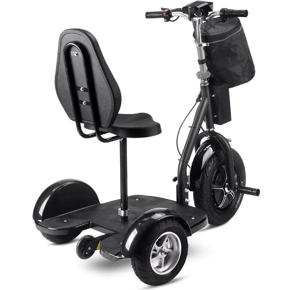 MotoTec Electric Trike 48v 1000w Lithium Black, 3-wheel scooter, brushless hub motor, removable seat with backrest, basket - Mobility Angel