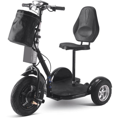 MotoTec Electric Trike 48v 1000w Lithium Black, 3-wheel scooter, brushless hub motor, removable seat with backrest, basket - Mobility Angel