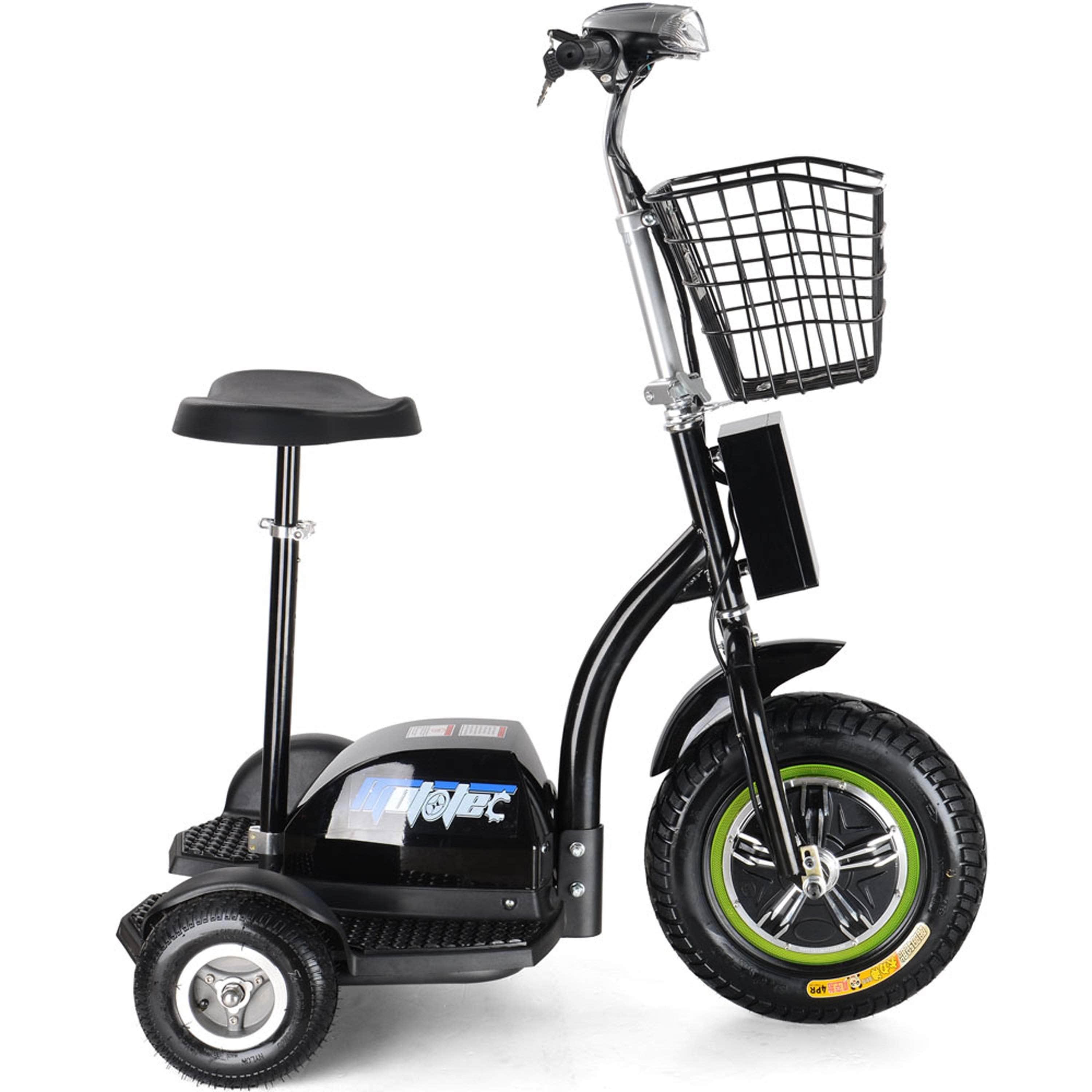 MotoTec Electric Trike 48v 500w, 3-wheel scooter with seat and basket - Mobility Angel