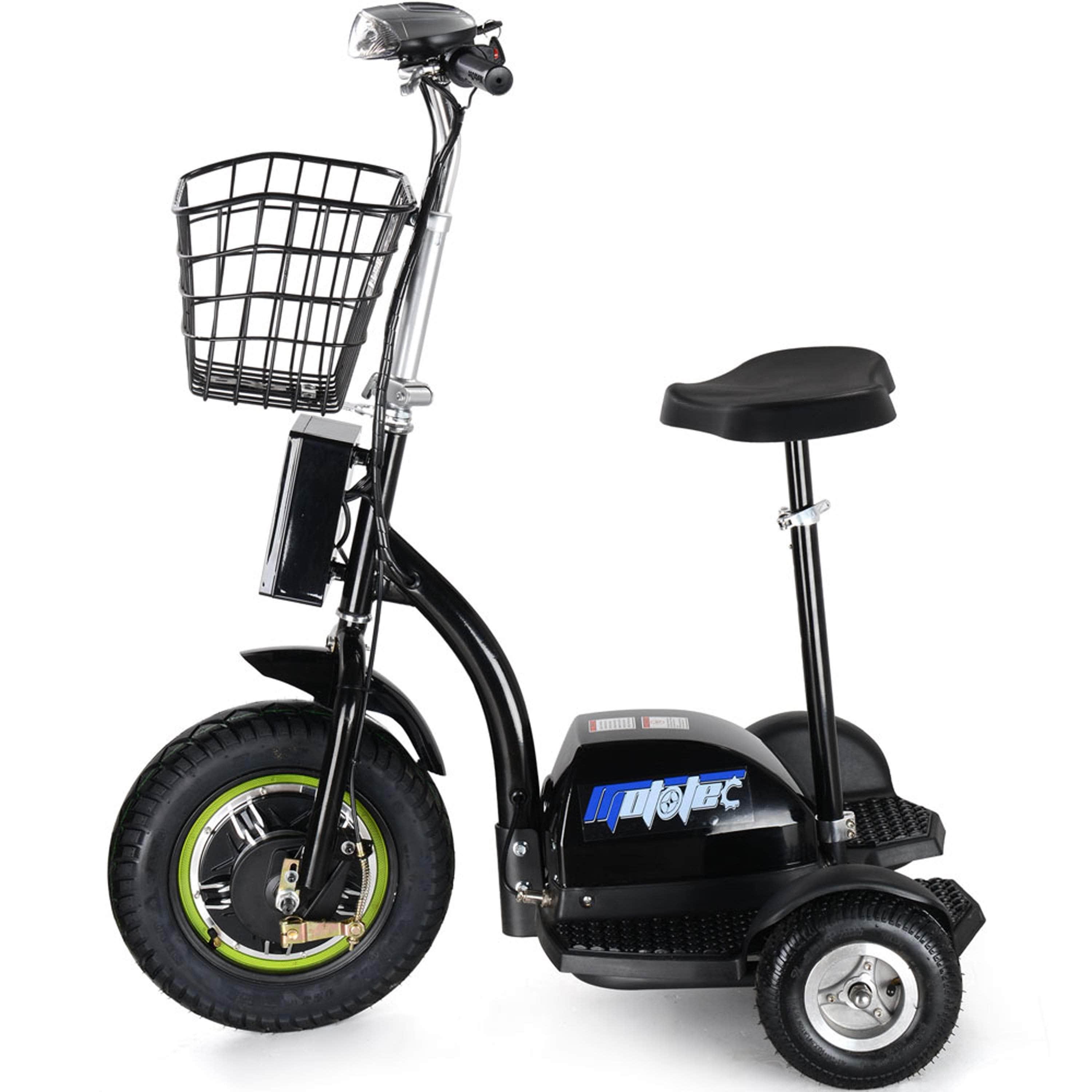 MotoTec Electric Trike 48v 500w, 3-wheel scooter with seat and basket - Mobility Angel