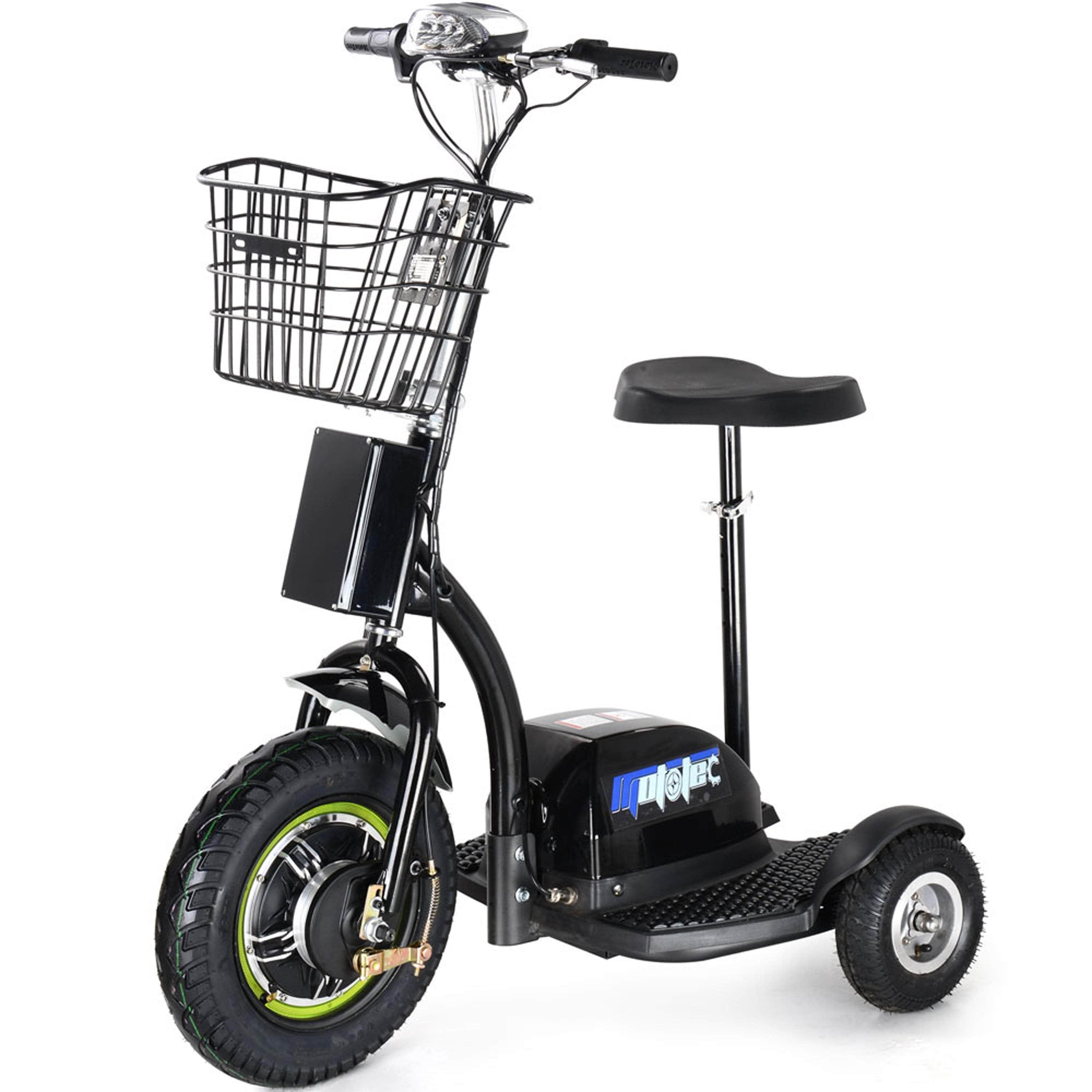 MotoTec Electric Trike 48v 500w, 3-wheel scooter with seat and basket - Mobility Angel