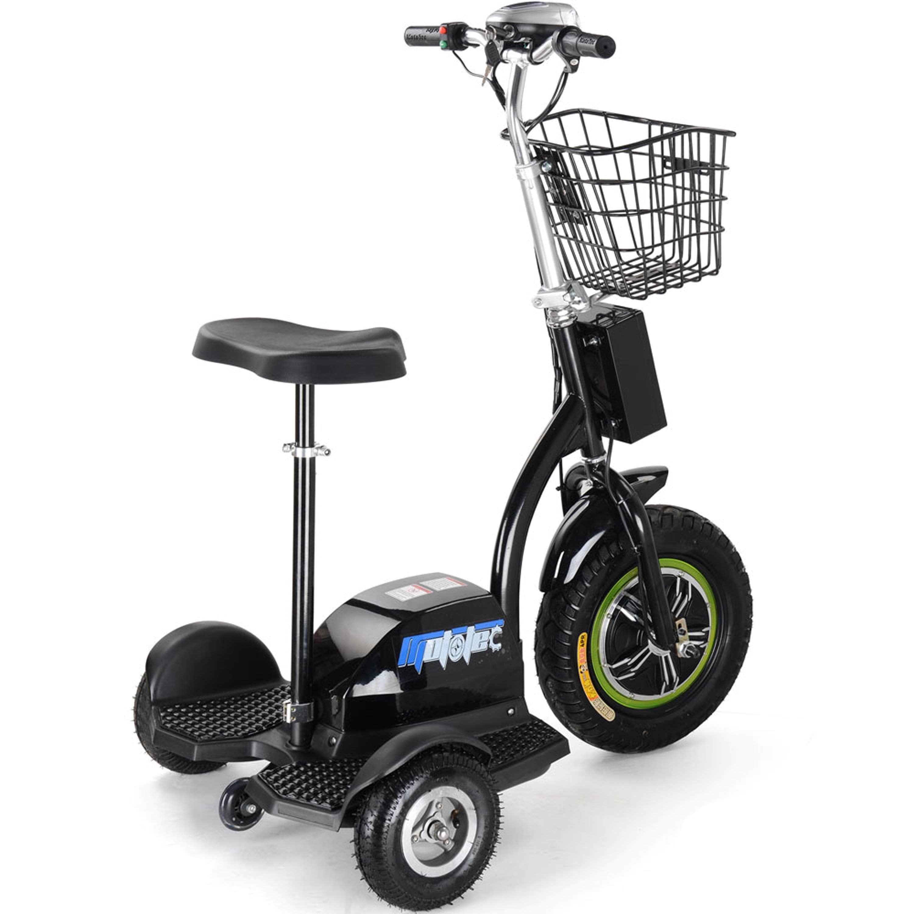 MotoTec Electric Trike 48v 500w, 3-wheel scooter with seat and basket - Mobility Angel